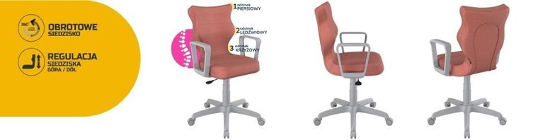 Entelo, Norm, krzesło młodzieżowe z podłokietnikami, wzrost 146-176,5 cm, różowe