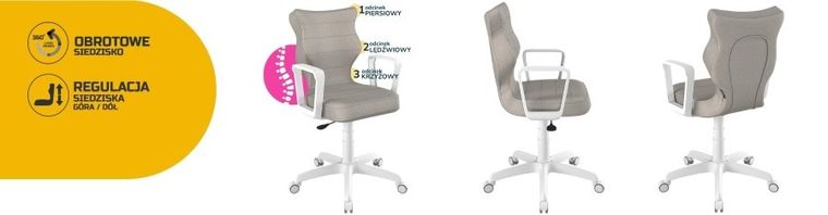 Entelo, Norm, krzesło młodzieżowe z podłokietnikami, wzrost 146-176,5 cm, szare