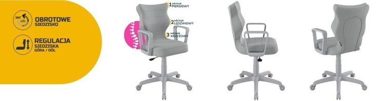 Entelo, Norm, krzesło młodzieżowe z podłokietnikami, wzrost 146-176,5 cm, szare