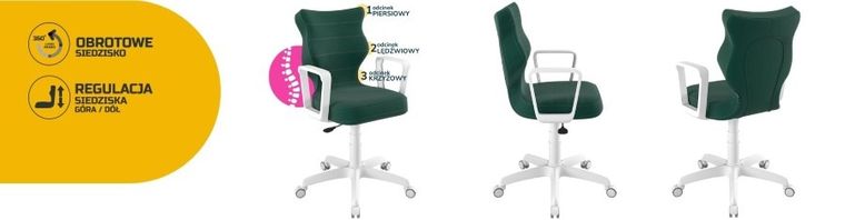 Entelo, Norm, krzesło młodzieżowe z podłokietnikami, wzrost 146-176,5 cm, zielone