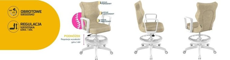 Entelo, Norm, krzesło młodzieżowe z podnóżkiem i podłokietnikami, wzrost 146-176,5 cm, beżowe