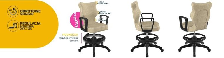 Entelo, Norm, krzesło młodzieżowe z podnóżkiem i podłokietnikami, wzrost 146-176,5 cm, beżowe