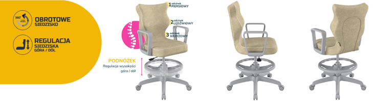 Entelo, Norm, krzesło młodzieżowe z podnóżkiem i podłokietnikami, wzrost 146-176,5 cm, beżowe