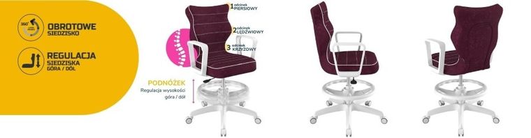 Entelo, Norm, krzesło młodzieżowe z podnóżkiem i podłokietnikami, wzrost 146-176,5 cm, fioletowe