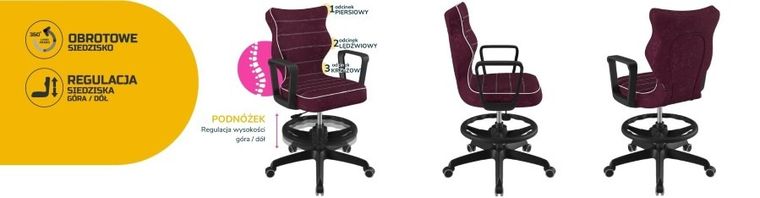 Entelo, Norm, krzesło młodzieżowe z podnóżkiem i podłokietnikami, wzrost 146-176,5 cm, fioletowe