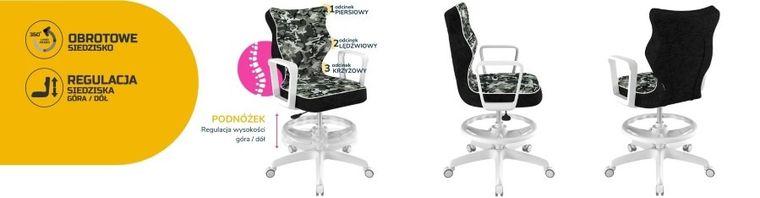 Entelo, Norm, krzesło młodzieżowe z podnóżkiem i podłokietnikami, wzrost 146-176,5 cm, moro