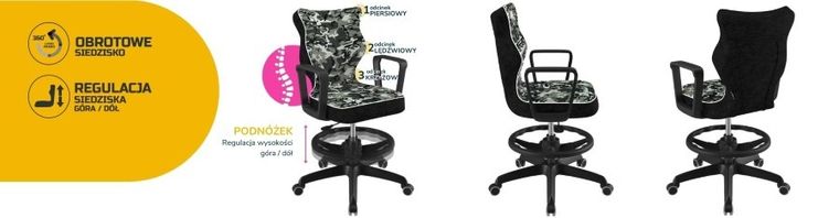 Entelo, Norm, krzesło młodzieżowe z podnóżkiem i podłokietnikami, wzrost 146-176,5 cm, moro