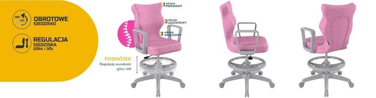 Entelo, Norm, krzesło młodzieżowe z podnóżkiem i podłokietnikami, wzrost 146-176,5 cm, różowe