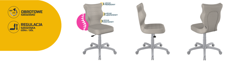 Entelo, Petit, krzesło biurowe, wzrost 159-188 cm, szare