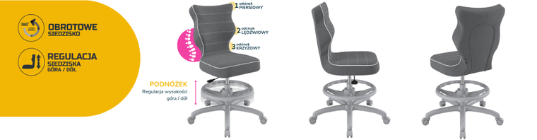 Entelo, Petit, krzesło biurowe z podnóżkiem, wzrost 159-188 cm, ciemno szare