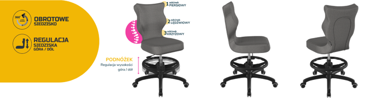 Entelo, Petit, krzesło biurowe z podnóżkiem, wzrost 159-188 cm, ciemno szare