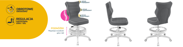 Entelo, Petit, krzesło biurowe z podnóżkiem, wzrost 159-188 cm, ciemno szare