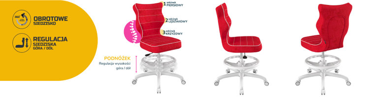 Entelo, Petit, krzesło biurowe z podnóżkiem, wzrost 159-188 cm, czerwone