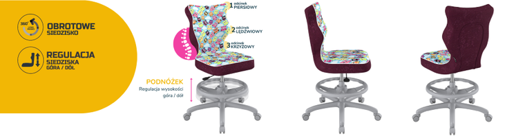 Entelo, Petit, krzesło biurowe z podnóżkiem, wzrost 159-188 cm, sowy