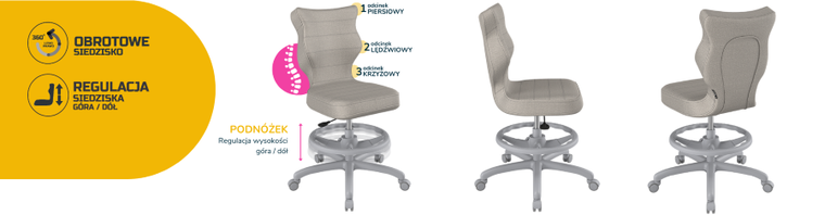 Entelo, Petit, krzesło biurowe z podnóżkiem, wzrost 159-188 cm, szare