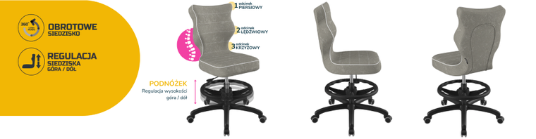 Entelo, Petit, krzesło biurowe z podnóżkiem, wzrost 159-188 cm, szare