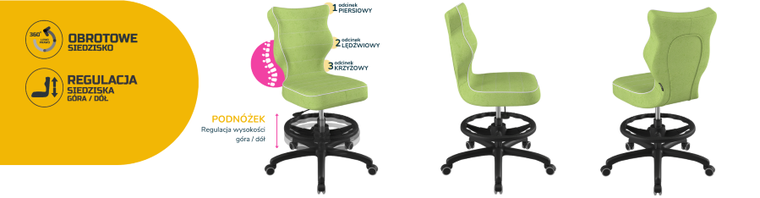 Entelo, Petit, krzesło biurowe z podnóżkiem, wzrost 159-188 cm, zielone