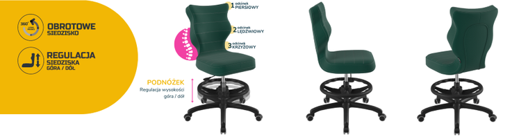 Entelo, Petit, krzesło biurowe z podnóżkiem, wzrost 159-188 cm, zielone