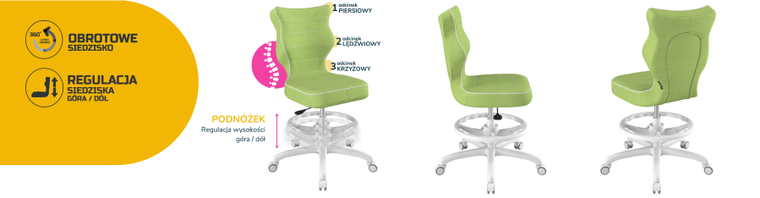 Entelo, Petit, krzesło biurowe z podnóżkiem, wzrost 159-188 cm, zielone