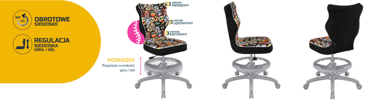 Entelo, Petit, krzesło biurowe z podnóżkiem, wzrost 159-188 cm, zwierzaki