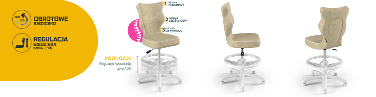 Entelo, Petit, krzesło dziecięce z podnóżkiem, wzrost 119-142 cm, beżowe