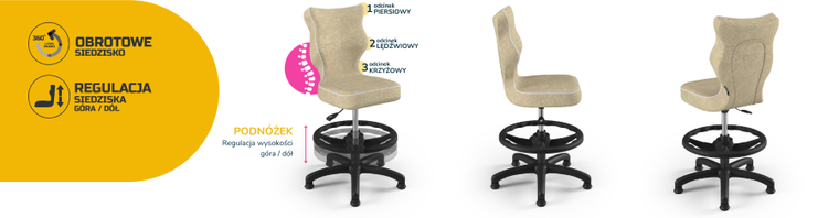 Entelo, Petit, krzesło dziecięce z podnóżkiem, wzrost 119-142 cm, beżowe