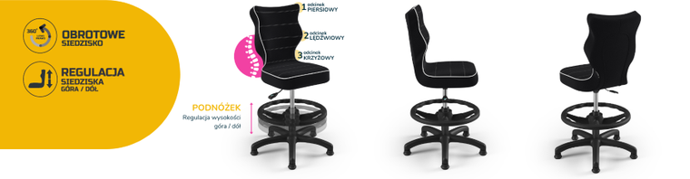 Entelo, Petit, krzesło dziecięce z podnóżkiem, wzrost 119-142 cm, czarne