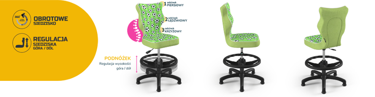 Entelo, Petit, krzesło dziecięce z podnóżkiem, wzrost 119-142 cm, piłki