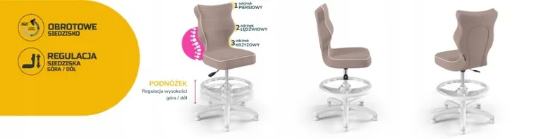 Entelo, Petit, krzesło dziecięce z podnóżkiem, wzrost 119-142 cm, różowe