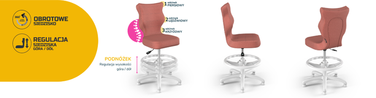 Entelo, Petit, krzesło dziecięce z podnóżkiem, wzrost 119-142 cm, różowe