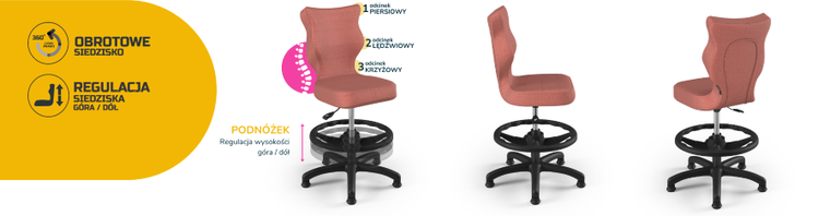 Entelo, Petit, krzesło dziecięce z podnóżkiem, wzrost 119-142 cm, różowe