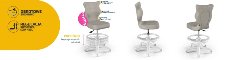 Entelo, Petit, krzesło dziecięce z podnóżkiem, wzrost 119-142 cm, szare