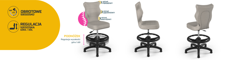 Entelo, Petit, krzesło dziecięce z podnóżkiem, wzrost 119-142 cm, szare