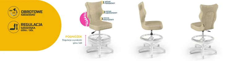 Entelo, Petit, krzesło dziecięce z podnóżkiem, wzrost 133-159 cm, beżowe