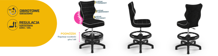 Entelo, Petit, krzesło dziecięce z podnóżkiem, wzrost 133-159 cm, czarne