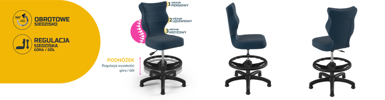 Entelo, Petit, krzesło dziecięce z podnóżkiem, wzrost 133-159 cm, granatowe