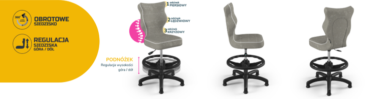 Entelo, Petit, krzesło dziecięce z podnóżkiem, wzrost 133-159 cm, szare