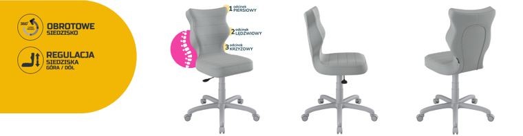 Entelo, Petit, krzesło młodzieżowe, wzrost 146-176,5 cm, szare