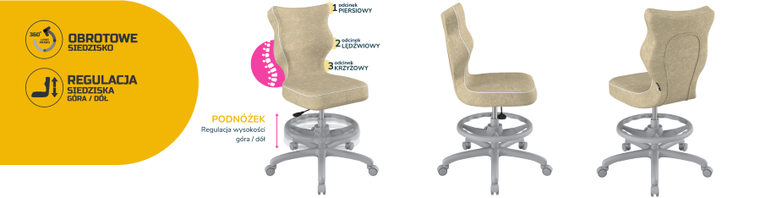 Entelo, Petit, krzesło młodzieżowe z podnóżkiem, wzrost 146-176,5 cm, beżowe