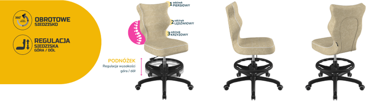 Entelo, Petit, krzesło młodzieżowe z podnóżkiem, wzrost 146-176,5 cm, beżowe