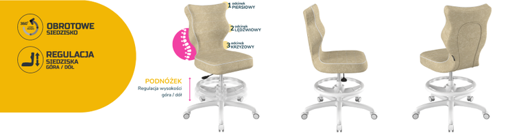 Entelo, Petit, krzesło młodzieżowe z podnóżkiem, wzrost 146-176,5 cm, beżowe