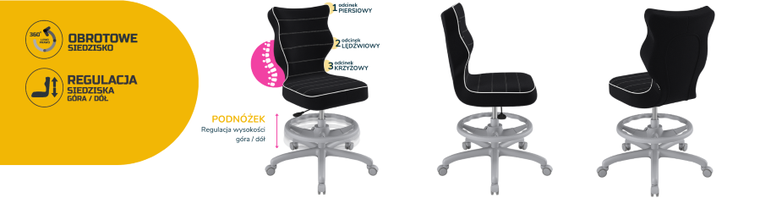 Entelo, Petit, krzesło młodzieżowe z podnóżkiem, wzrost 146-176,5 cm, czarne