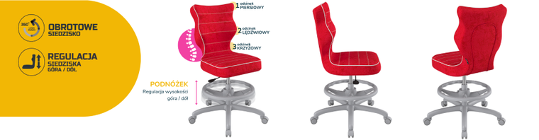 Entelo, Petit, krzesło młodzieżowe z podnóżkiem, wzrost 146-176,5 cm, czerwone