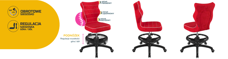 Entelo, Petit, krzesło młodzieżowe z podnóżkiem, wzrost 146-176,5 cm, czerwone