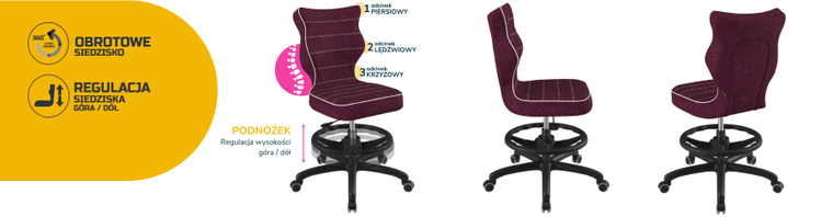 Entelo, Petit, krzesło młodzieżowe z podnóżkiem, wzrost 146-176,5 cm, fioletowe