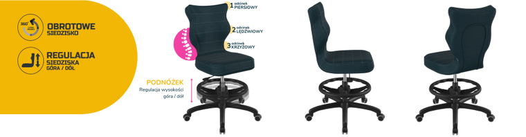 Entelo, Petit, krzesło młodzieżowe z podnóżkiem, wzrost 146-176,5 cm, granatowe