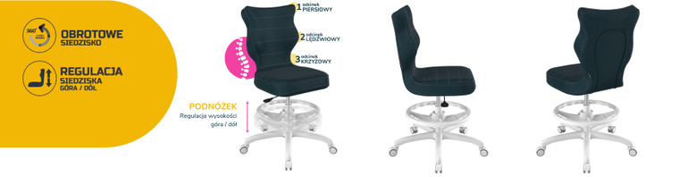 Entelo, Petit, krzesło młodzieżowe z podnóżkiem, wzrost 146-176,5 cm, granatowe