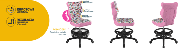 Entelo, Petit, krzesło młodzieżowe z podnóżkiem, wzrost 146-176,5 cm, motylki