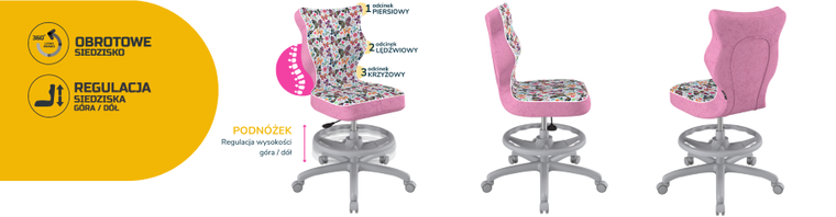 Entelo, Petit, krzesło młodzieżowe z podnóżkiem, wzrost 146-176,5 cm, motylki