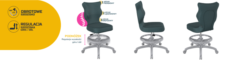 Entelo, Petit, krzesło młodzieżowe z podnóżkiem, wzrost 146-176,5 cm, niebieskie